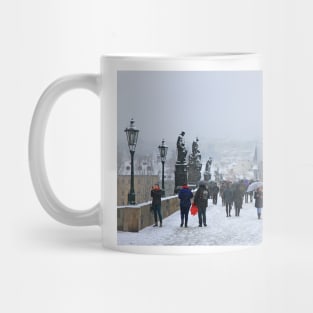 Snowing on Charles bridge  - Prague Mug